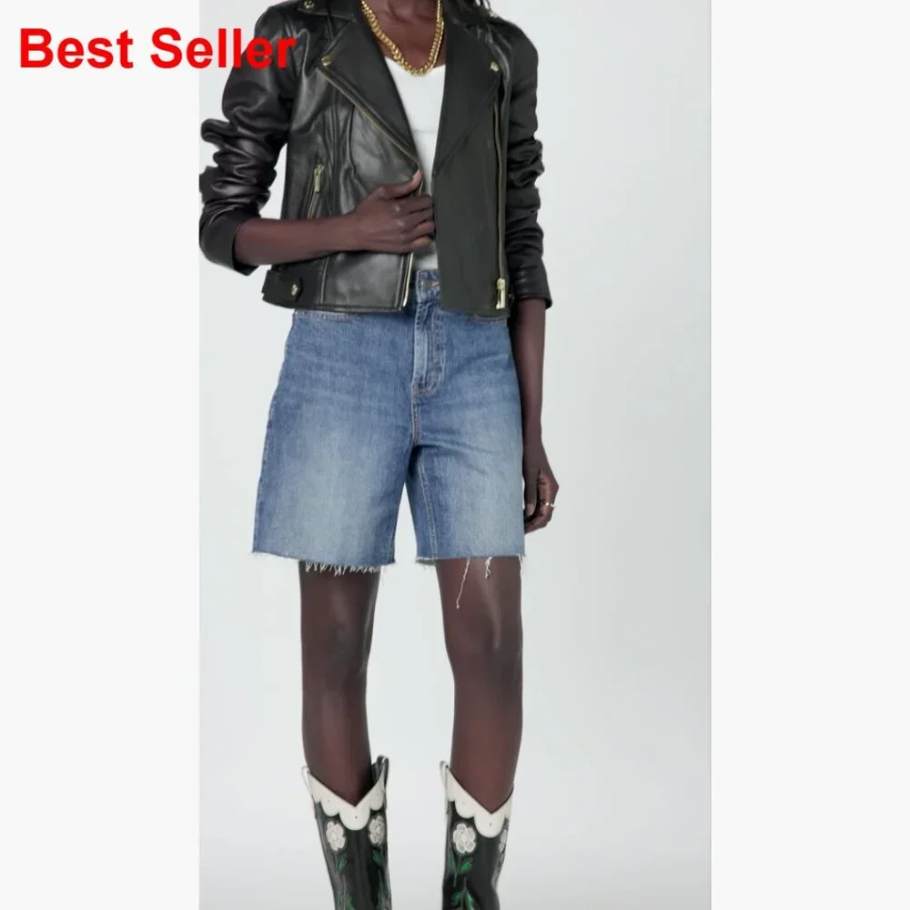 Leather Moto Jacket with Cropped Hem and Multiple Pockets - Picture 4 of 4